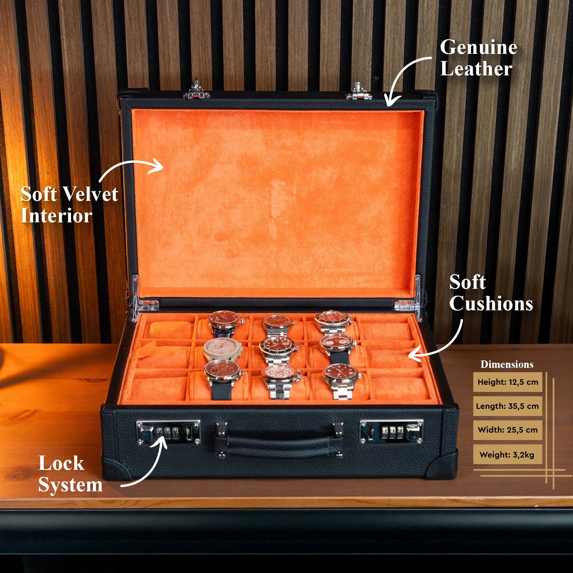 Suitcase for 15 Watches - Black